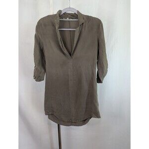 BB Dakota Tunic Military Long Blouse Collared Olive Taupe Brown 3/4 Sleeve (F03)